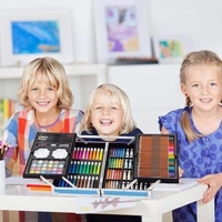 145 pc coloring suitcase pencil colors, water colors, brushes, sketch pens, oil pastels, Coloring tray  sets