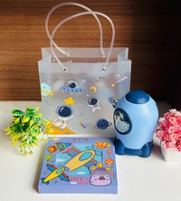 Space hamper 1  Inlcudes: - Pvc hand bag/ Gifting bag - ⁠Rocket piggy bank - ⁠Diy bead Frame set