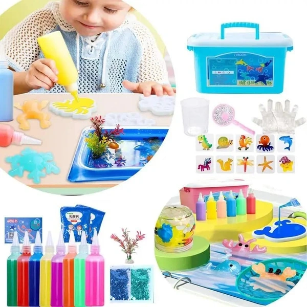 Diy Colorful Magic Jelly 3d mold making toy kit for kids*  Kit contains 4 random color random molds 4 60 ml bottle 1 Brush 1 Spatula 1 Sieves 1 packet of elf tablet 1 box