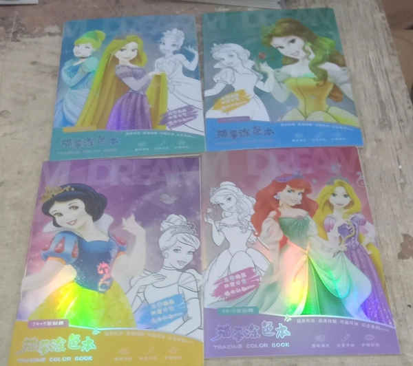 Holographic coloring books in superhero and princess theme with sticker page inside.Design random only