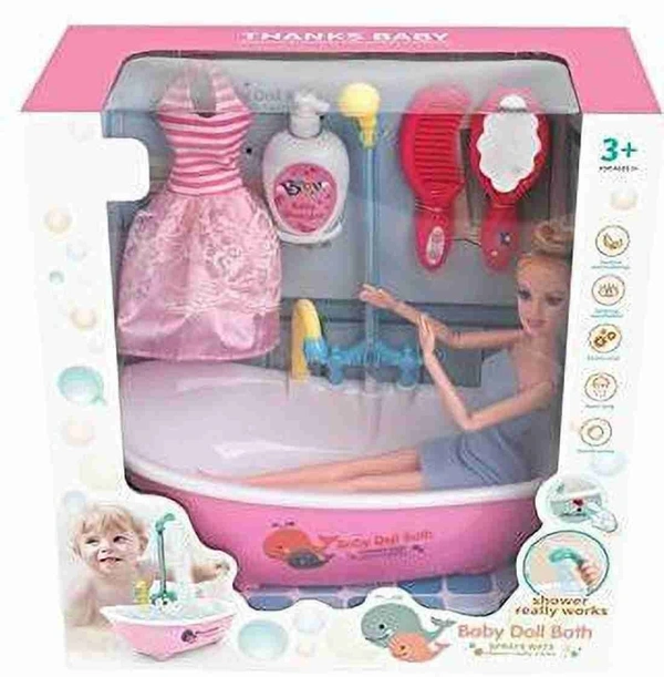 Baby doll bath tub with real working shower