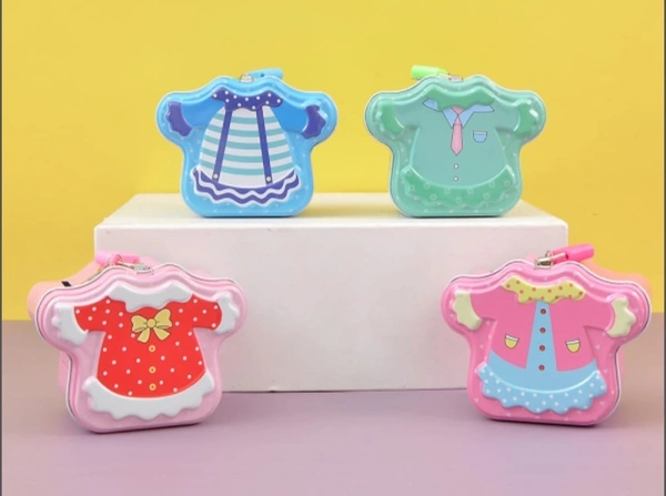 New metal piggy bank in hut and dress shape