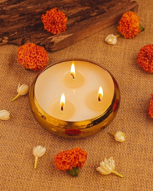 New metal katora urli candle with sota wax Small size 3 inch,  - 3 inch