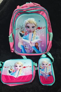 3 Pc Combo School bag 🎒  16 Inches 3 Zipper Schoolbag With 3d pencil Pouch & insulated Lunch Bag cum sling
