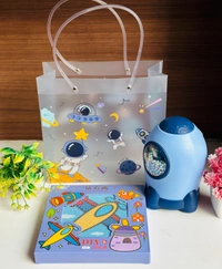 Space hamper 1  Inlcudes: - Pvc hand bag/ Gifting bag - ⁠Rocket piggy bank - ⁠Diy bead Frame set