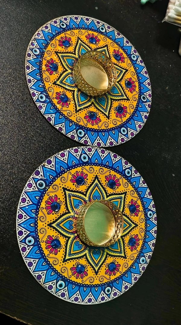 Mandala mdf tealight holder in 6 inches. 2 pcs Wax tealight included