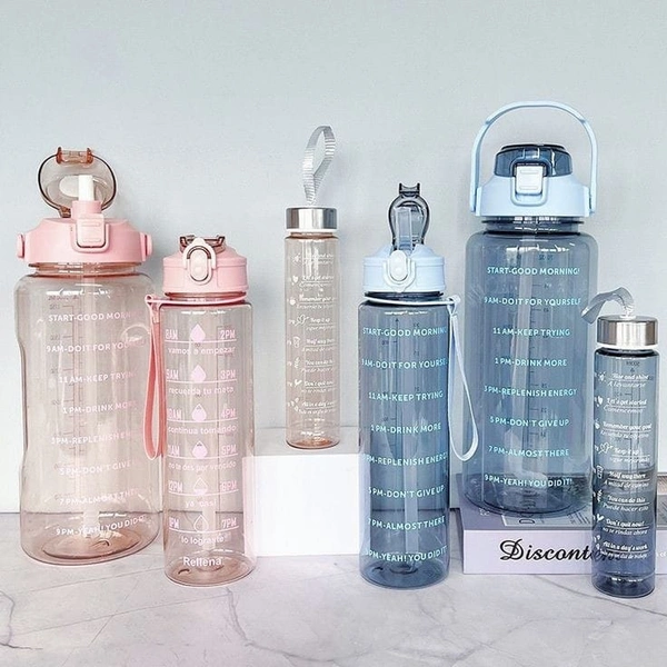Set of 3 motivational bottle in new transparent look Capacity 2000ml/900ml/300ml Color random only