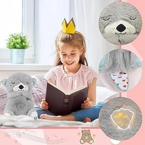 Smart Mall Baby Plush Toy with Music, Lights & Breathing Motion 30cm Soft Cuddly Stuffed Animal for Toddlers, Interactive Musical Teddy Bear with Smart Sensor for Soothing, Gift for Kids (Grey). Color randome only.