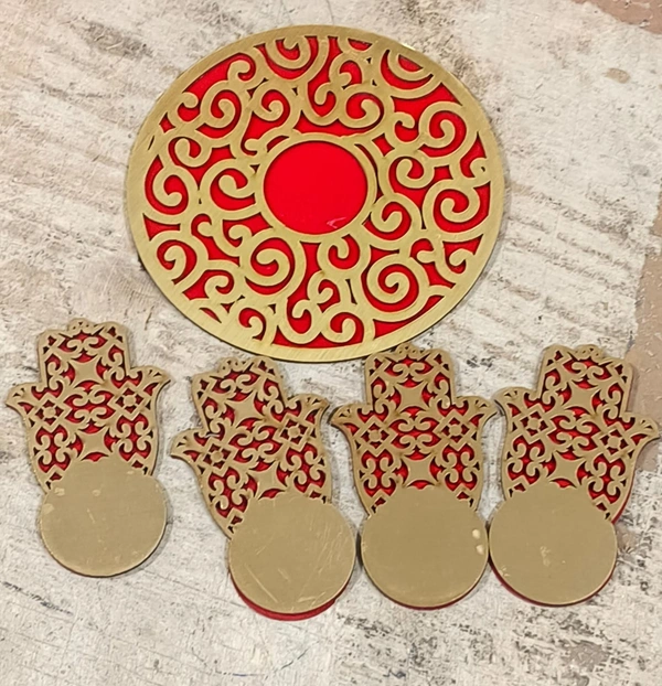 New mdf rangoli set 3 designs available Elephant, hand and kalash  Buy 1 set with wax tealight 