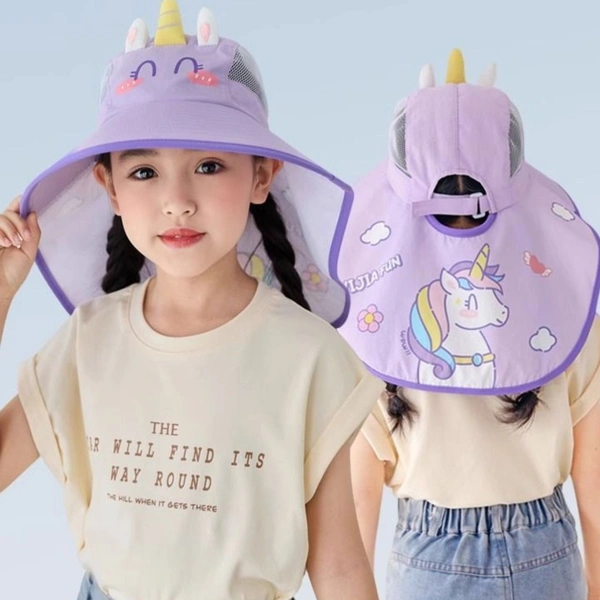 CHARACTER THEME KIDS BIG SIZE SUMMER HAT WITH NECK COVER & WHISTLE