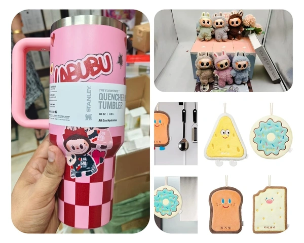 Premium labubu combo 1 labubu stanley tumbler original 1200 ml 1 labubu macaron series doll, random 1 new towel, random