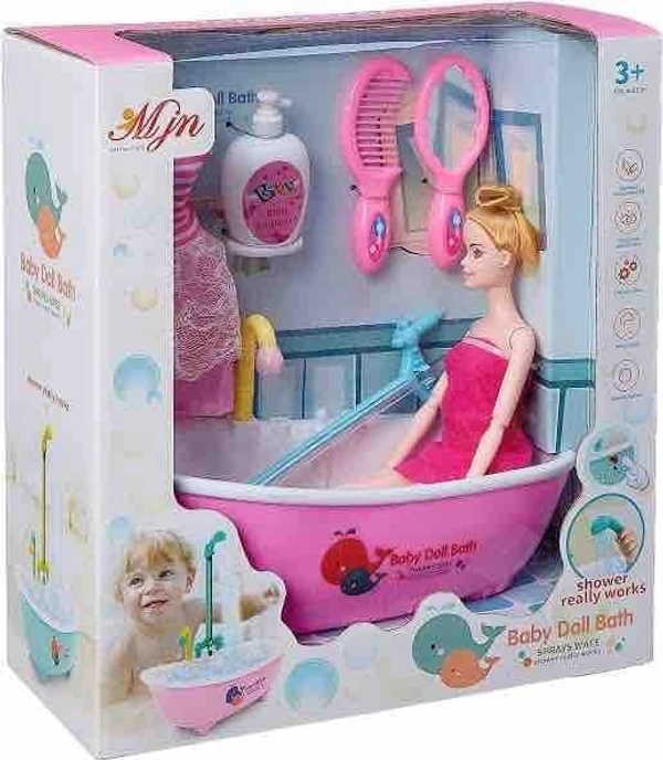 Baby doll bath tub with real working shower