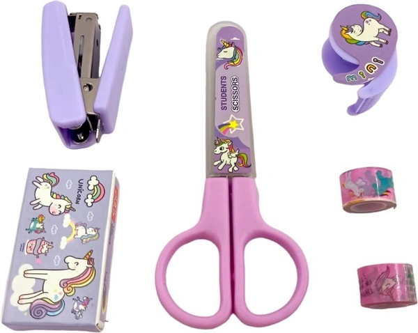 Unicorn stationery set with scissors n stapler n more