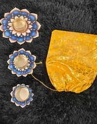 Tea light holders set of 3 in potli packing  Wax tealight included  Size 6/4/3 inches.best for budget gifting for ganesh chaturthi n diwali