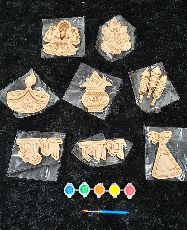 Diy diwali kit for kids Contains 8 mdf fridge magnets Colors and brush