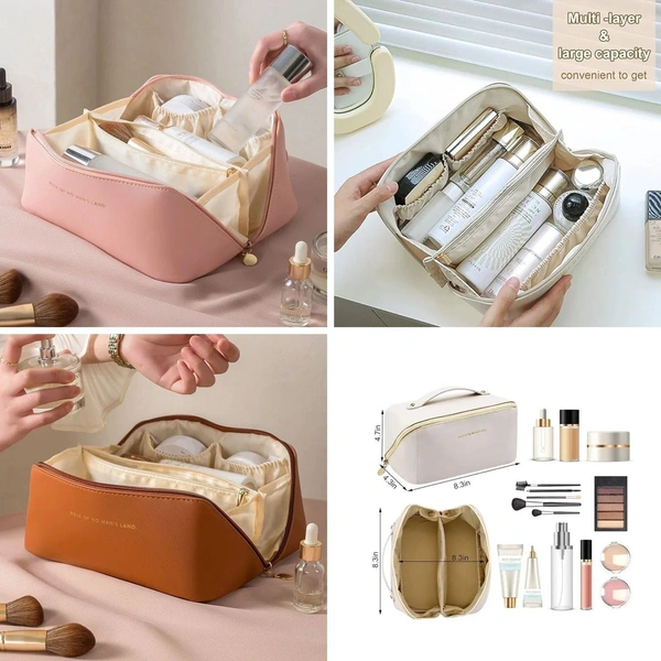 Large Cosmetic Bag For Women Pu Leather Make Up Pouch Portable Washbag Travel Toiletries Organizer Storage Luxury Brand Hangbag. Random Color only