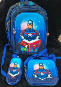 3 Pc Combo School bag 🎒  16 Inches 3 Zipper Schoolbag With 3d pencil Pouch & insulated Lunch Bag cum sling