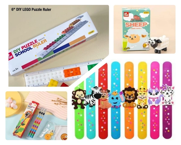 New lego combo Best budget gift 1 lego ruler, 1 lego sharpener (random), 1 lego pencil, 1 slap band (girl or boy choice possible)