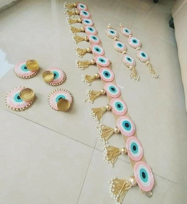 Evil eye combo of bandanwar, 2 hangings and 4 tealight holders. All real picshared Colors available pink, blue  Dispatch monday onwards