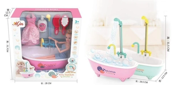 Baby doll bath tub with real working shower