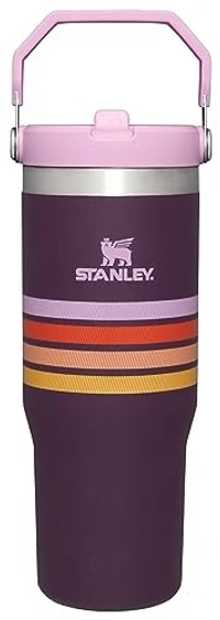 Stanley IceFlow Stainless Steel Tumbler - Vacuum Insulated Water Bottle for Home, Office or Car Reusable Cup with Straw Leak Resistant Flip Cold for 12 Hours or Iced for 2 Days, Plum Stripe, 30OZ