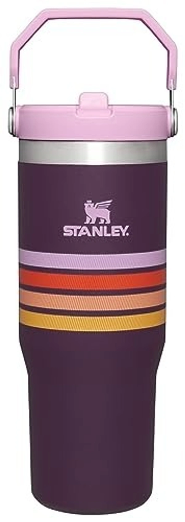 Stanley IceFlow Stainless Steel Tumbler - Vacuum Insulated Water Bottle for Home, Office or Car Reusable Cup with Straw Leak Resistant Flip Cold for 12 Hours or Iced for 2 Days, Plum Stripe, 30OZ - Revolver