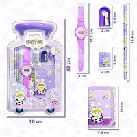 7 Item Cute Stationery Gift Set with School Supply Kit, Digital Watch, Wallet Birthday Return Gift for Kids - 12 - 6 boy 6 girl