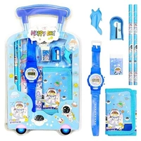 7 Item Cute Stationery Gift Set with School Supply Kit, Digital Watch, Wallet Birthday Return Gift for Kids - 12 - 6 boy 6 girl