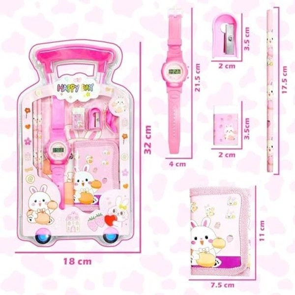 7 Item Cute Stationery Gift Set with School Supply Kit, Digital Watch, Wallet Birthday Return Gift for Kids - 12 - 6 boy 6 girl