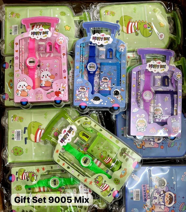 7 Item Cute Stationery Gift Set with School Supply Kit, Digital Watch, Wallet Birthday Return Gift for Kids - 12 - 6 boy 6 girl