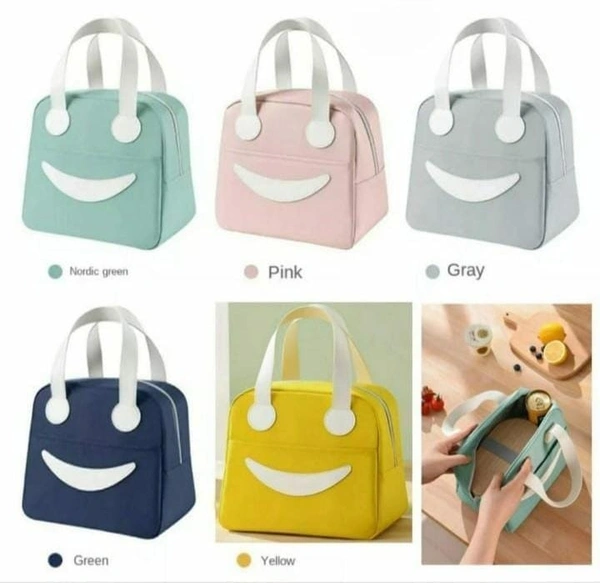 Premium quality smiley insulated Lunch bag Color random only 20x13x23 cms