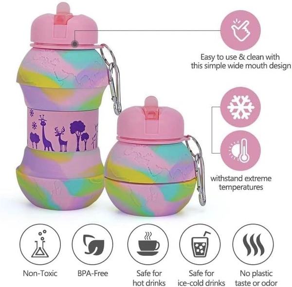 FOLDABLE BOTTLE Earth Water For Picnic, Sports, School, Travel, bicycle, Birthday Gifts, Shockproof, Silicone Collapsible Drink cup with Carabiner Clip