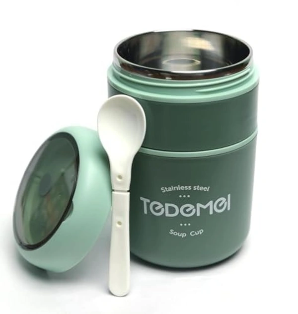 Tedemei Double Partition Leakproof Soup Bowl – 2-in-1 Hot Pot & Food Container for Office & Travel - Glade Green