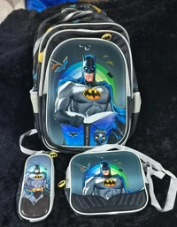 3 Pc Combo School bag 🎒  16 Inches 3 Zipper Schoolbag With 3d pencil Pouch & insulated Lunch Bag cum sling