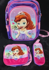 3 Pc Combo School bag 🎒  16 Inches 3 Zipper Schoolbag With 3d pencil Pouch & insulated Lunch Bag cum sling