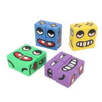 FACE CHANGING PUZZLE GAME  The set comes with 16 different wooden emoji cubes and multiple expression cards.