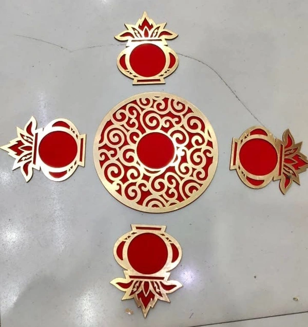 New mdf rangoli set 3 designs available Elephant, hand and kalash  Buy 1 set with wax tealight 