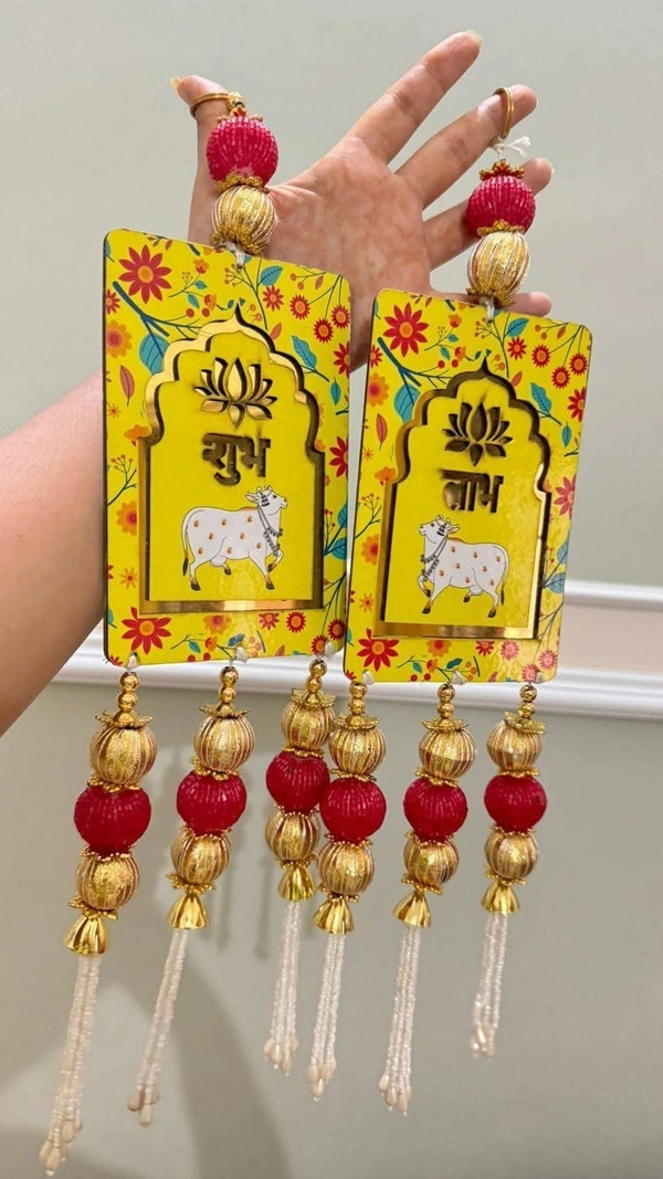 Shubh labh pair in mdf pichwai print Colors available red, yellow and green