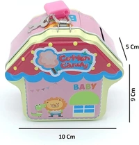 New metal piggy bank in hut and dress shape