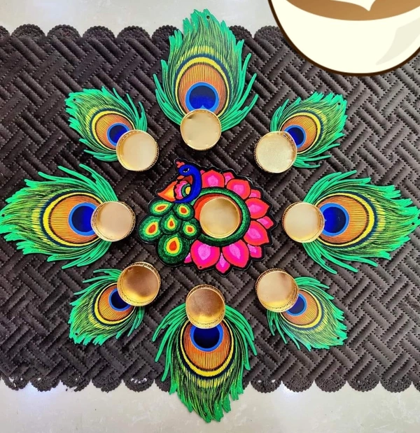 Rangoli  leaf size 3/4 inch center size 5 inch. 9 pc wax tealight included