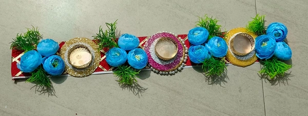 New table runner tealight holder mat Length 20 inches approx Flower color available yellow, green, blue, purple and pink
