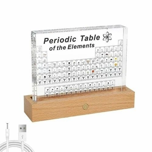 Periodic Table with Real Elements Inside, Acrylic Periodic Table Display with 83 Real Samples LED Lights Base, Remarkable Gift for Teachers Students Kids…