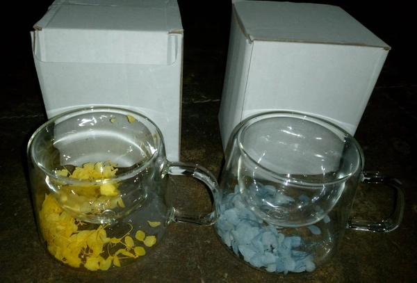 New arrival double layered floral glass mugs
