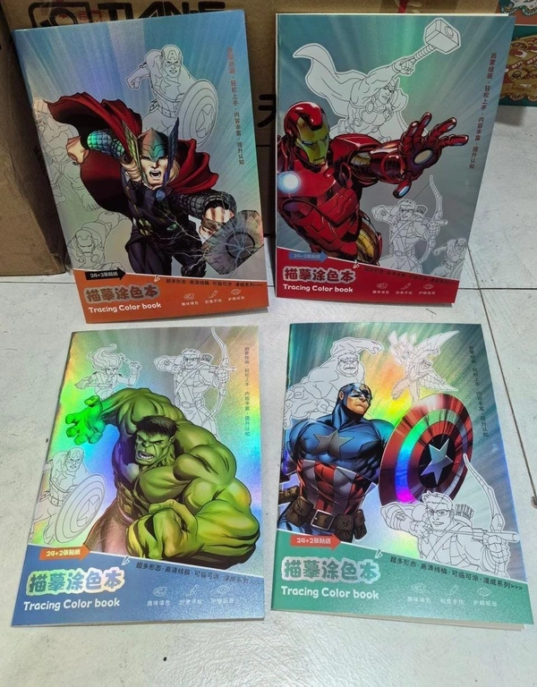 Holographic coloring books in superhero and princess theme with sticker page inside.Design random only