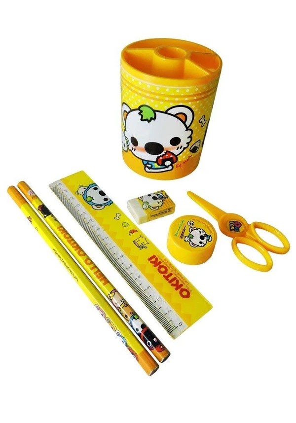 Homeoculture Birthday Return Gifts Stationary Set for Kids Children Boys and Girls. Each Set Includes Pen Stand, 2 Pencils, Eraser, Sharpener, Paper Scissor & Scale (Set of 2) - 0.5