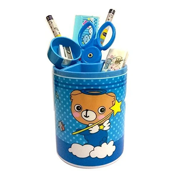 Homeoculture Birthday Return Gifts Stationary Set for Kids Children Boys and Girls. Each Set Includes Pen Stand, 2 Pencils, Eraser, Sharpener, Paper Scissor & Scale (Set of 2) - 0.5