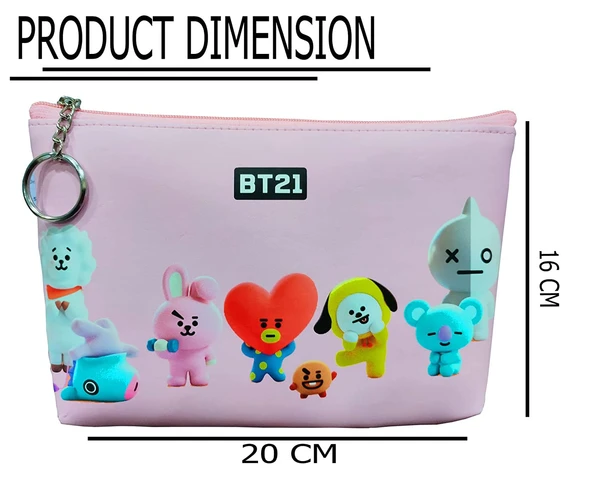 Homeoculture BTS Pencil Case Large Capacity Storage Bag Cosmetic Big Pouch for Girls BT-21 School Stationery Pencil Pouch for Kids 1pcs Travel Pouch for Kids Girls Zipper Closer Waterproof Pouch - 0.5