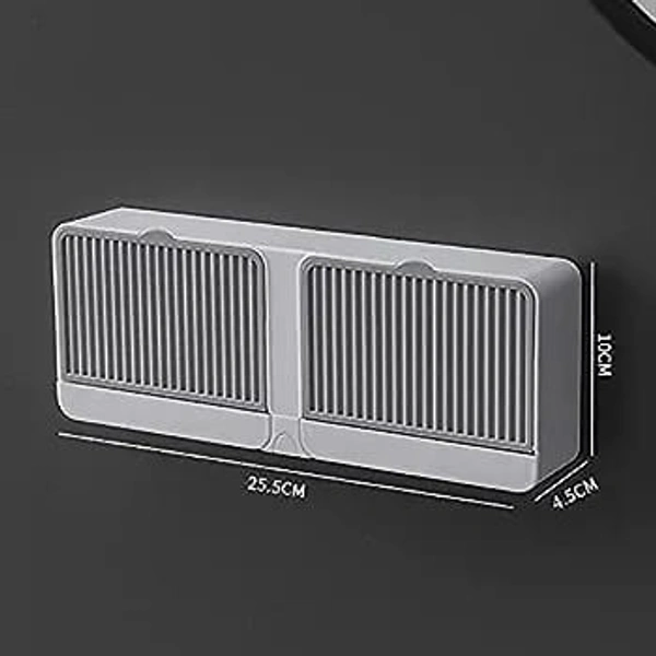No-Drilling Clamshell Soap Box Wall-Mounted With Cover Double Grid-Asphalt Toilet Laundry Soap box