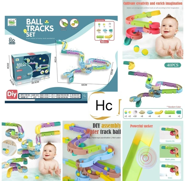40 pcs Baby Bath Rainbow Slide Toys Marble Race Shower Pipeline Assembling Track Tracks Balls Set Bathroom Bathtub Kids Play Water Game