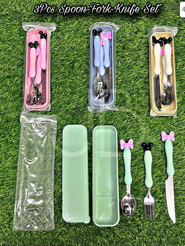 3 pc spoon fork knife set in a box